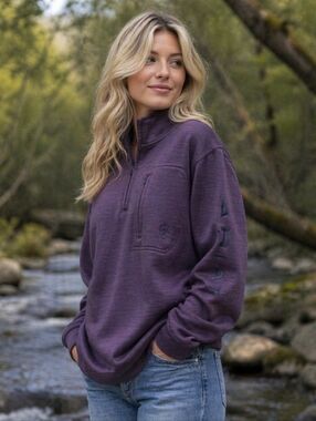 ARIAT Purple Quarter-Zip Up Sweatshirt, Size S, Fleece Inside.
